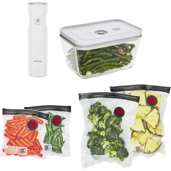 Mojitor Fresh & Save Vacuum Sealer Machine Starter Set with Airtight Food Storage Container Glass, Sous Vide Bags, Meal Prep