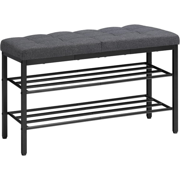 Mojitor Shoe Bench, Entryway Storage Bench with Cushion, Rack for Entryway, 29.5" L x 12" W x 18.1" H, Shelf with Seat, for Living Room, Bedroom, Hallway, Entrance, Dark Gray BGZ95HX01