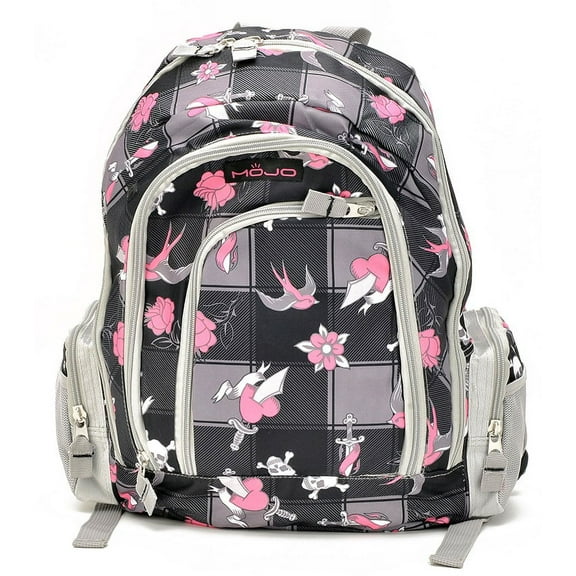 Mojo Backpack with Laptop Compartment Grey Skull Flower