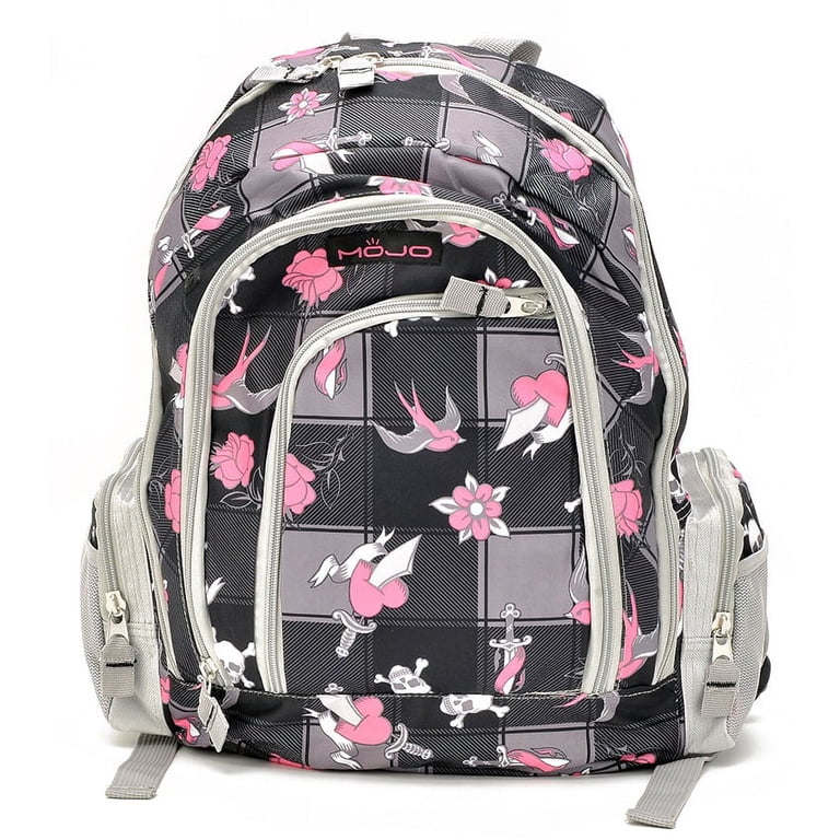 Mojo Backpack with Laptop Compartment Grey Skull Flower - Walmart.com