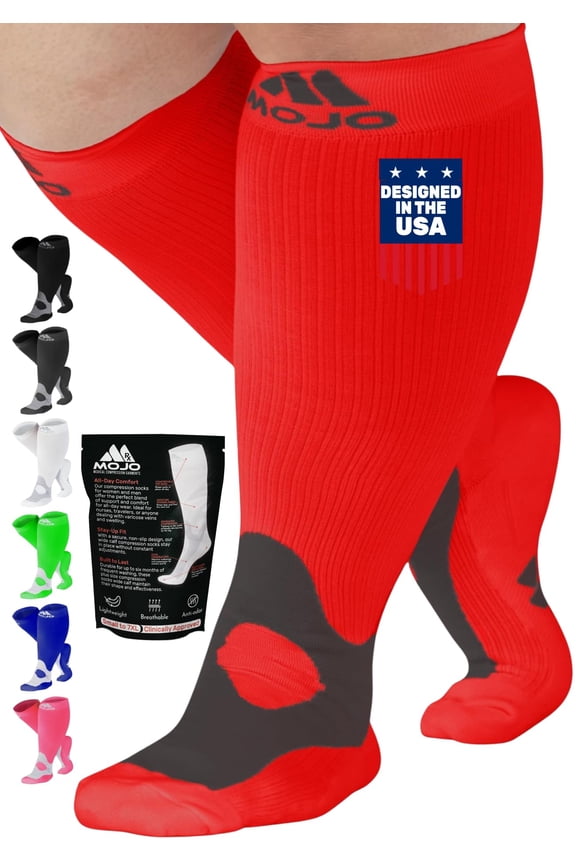 Mojo Compression Knee High for Women and Men 20-30mmHg Medical - Red, 5X-Large
