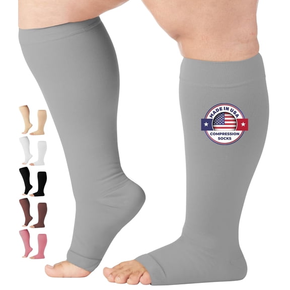 Wide Calf Men and Women Compression Socks for Swelling 20-30mmHg Grey, 3XL