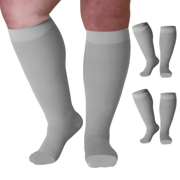 Mojo Compression Stockings 3 Pairs Unisex Wide Calf 20-30mmHg Gray 7X-Large