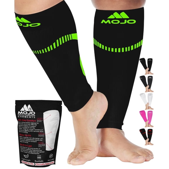 Mojo Compression Socks Footless for Women and Men 20-30mmHg Black/Green, Large