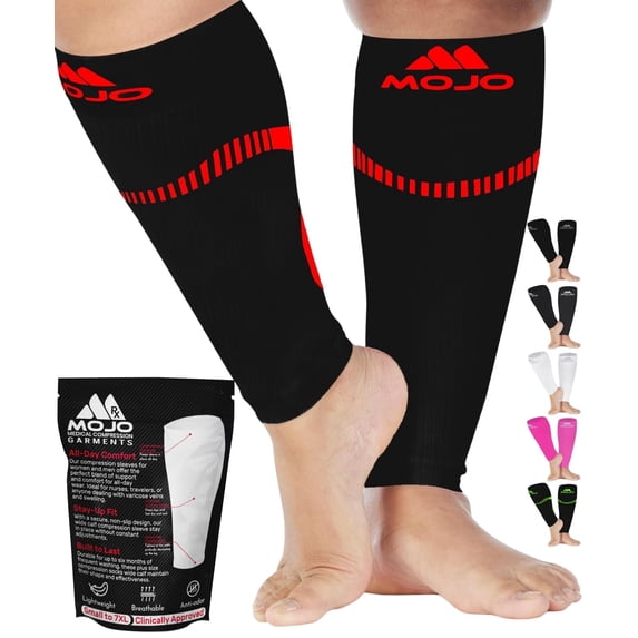Mojo Compression Socks Footless for Women and Men 20-30mmHg Black/Red, 4X-Large