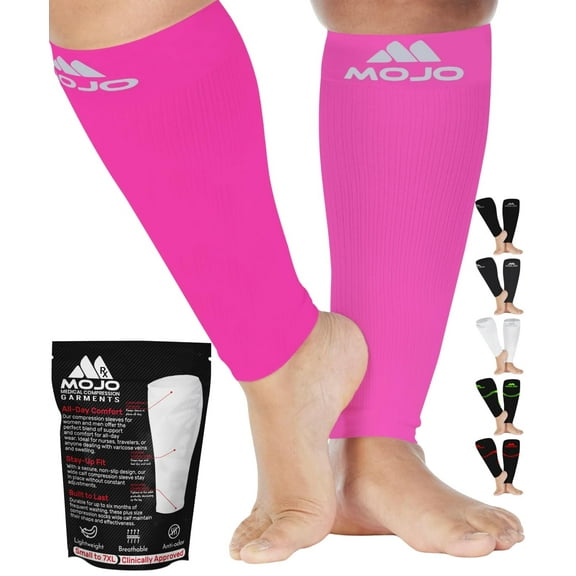 Mojo Compression Socks Men's and Women's Calf Sleeves 20-30mmHg Pink, 6X-Large