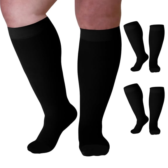 Mojo Compression Socks Unisex (3 Pairs) Wide Calf 20-30mmHg Black, 2X-Large