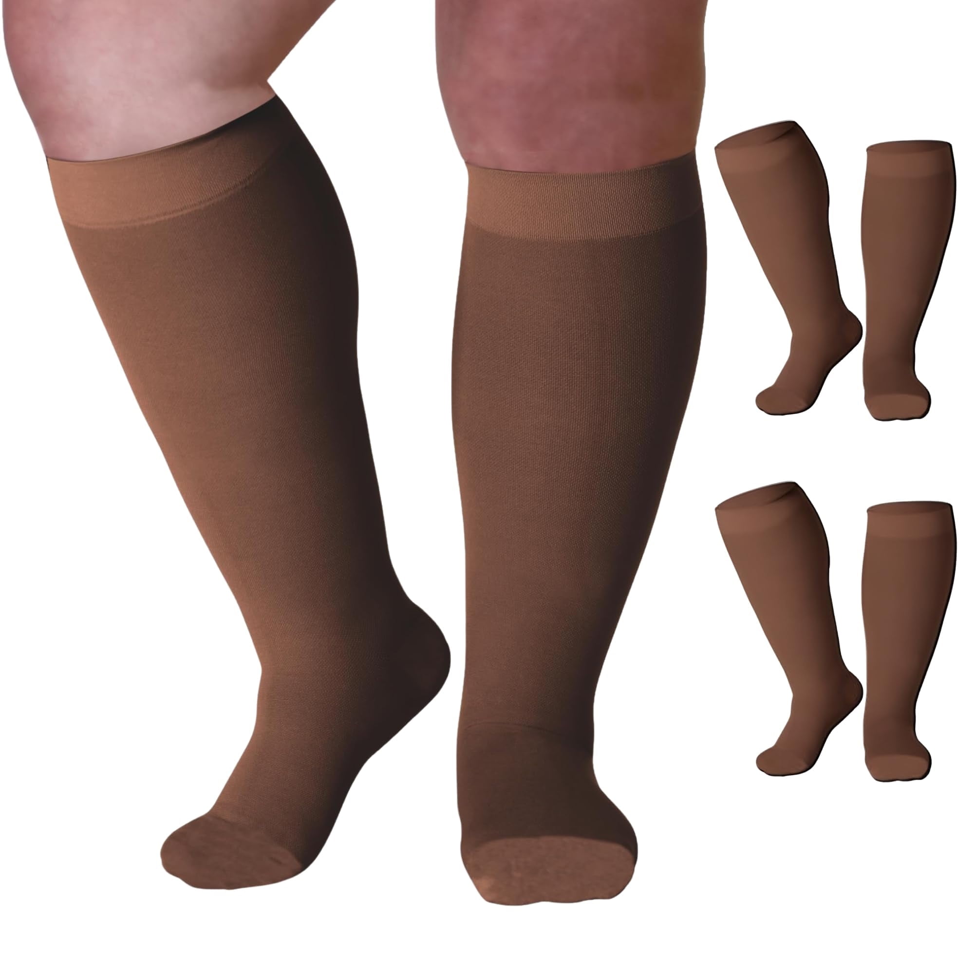 Mojo Compression Socks Unisex 3 Pairs Circulation 20-30mmHg Brown, 6X-Large