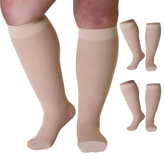 Mojo Compression Socks Wide Calves 3 Pairs Unisex 20-30mmHg Beige, 4X-Large