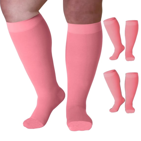 Mojo Compression Socks Unisex (3 Pairs) Plus Size 20-30mmHg Pink, 5X-Large