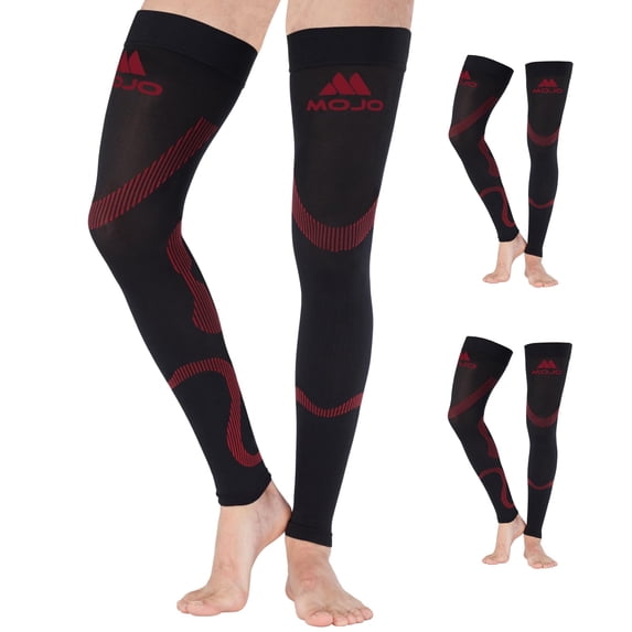 Mojo Compression Thigh High for Women and Men (3 Pairs) 20-30mmHg Black/Red, Small