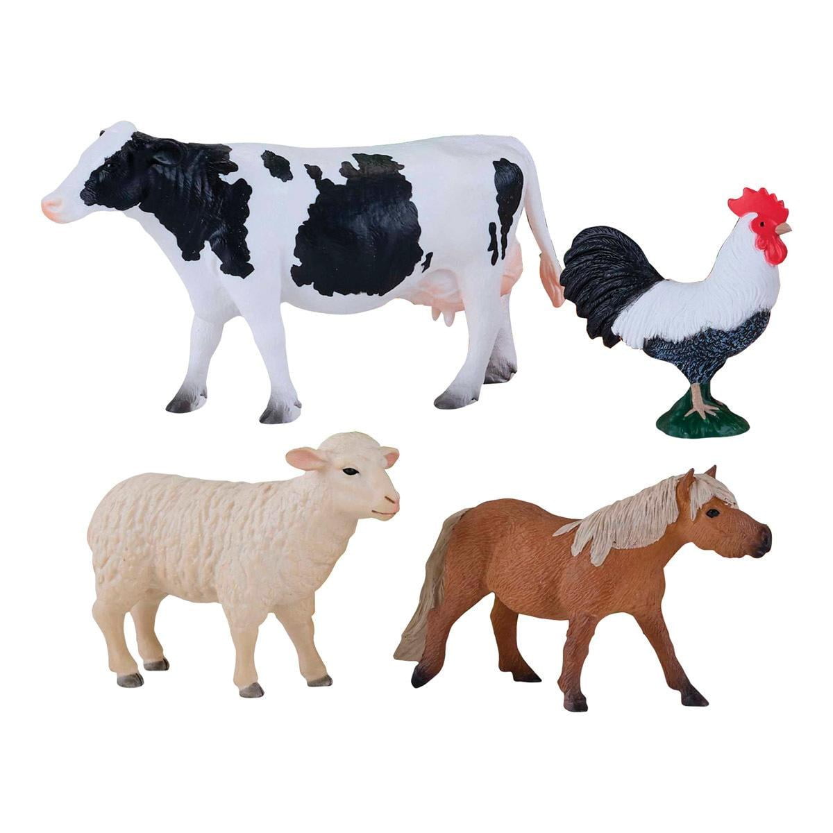 MOJO Farmland Fun Starter Set with Shetland Pony, Holstein Cow, Romney Sheep Ewe and Cockerel