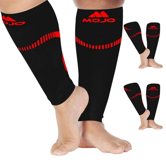 Mojo Footless Compression Socks Unisex (3 Pairs) 20-30 mmHg Black/Red, X-Large