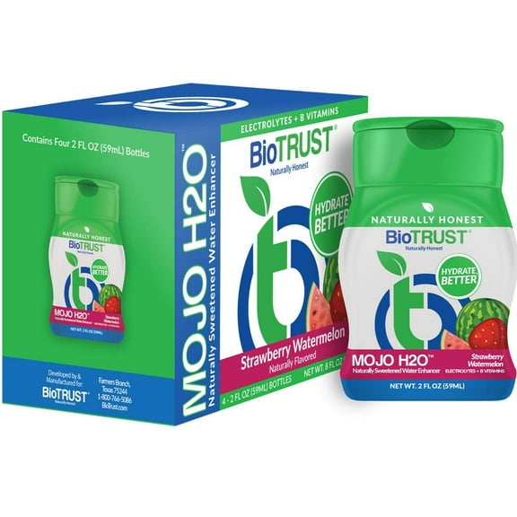 Mojo H2O Natural Water Enhancer Drops, with B Vitamins and Electrolytes, Energy Support, Sugar-Free, Zero Calories, No Artificial Sweeteners, Naturally Flavored and Sweetened (Strawberry Watermelon)