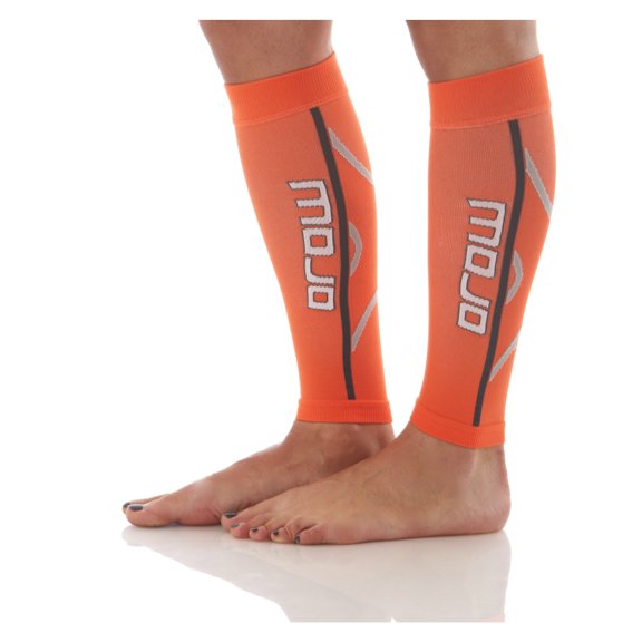 Mojo Mens Compression Calf Sleeve 20-30mmHg for Travel, Running - Orange, Small