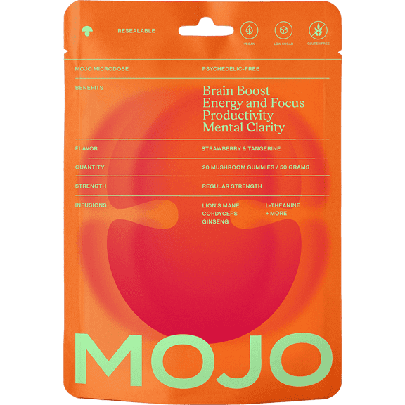 Mojo Microdose Extra Strength Brain Boosting Energy Gummies  Strawberry & Tangerine Flavor, 20 Count