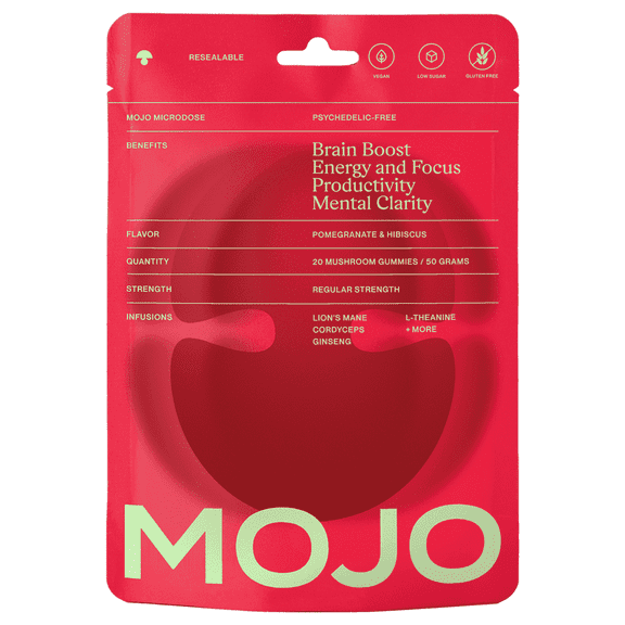 Mojo Microdose Pomegranate & Hibiscus Gummies - Extra Strength Brain Boost Gummies, 1 Pack/20 Count