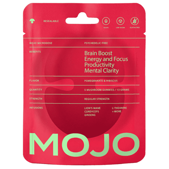 Mojo Microdose Pomegranate & Hibiscus Gummies - Regular Strength Brain Boost Gummies, 1 Pack/5 Count