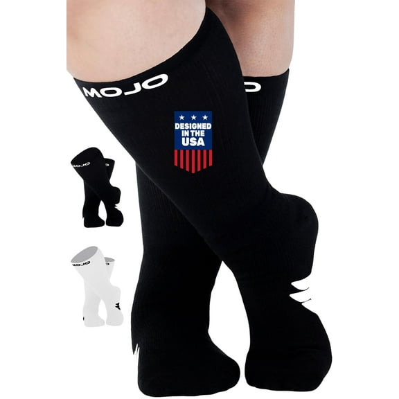 Mojo Opaque Compression Knee High for Men and Women 15-20mmHg - Black, Large