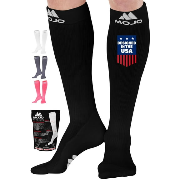 Mojo Opaque Compression Stockings for Women and Men 20-30mmHg - Black, Large