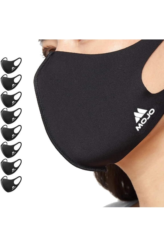 Mojo Pack of 8 Face Mask Unisex Reusable, Washable, Breathable - Black, Small