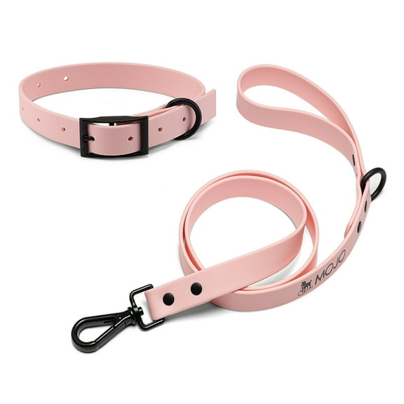 Mojo Pet Supply Hydro Combo Dog Collar & Leash in Blush with Black Hardware | Waterproof and Odor Free | Heavy Duty Dog Collar & Leash | Adjustable Size Collar | Easy to Clean
