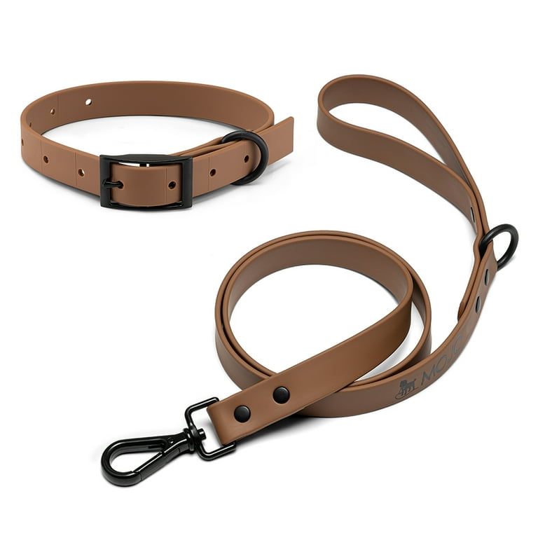 Mojo Pet Supply Hydro Combo Dog Collar Leash in Chestnut Waterproof and Odor Free Heavy Duty Dog Collar Leash Adjustable Size Collar Easy