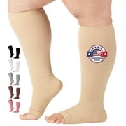 Mojo Plus Size Unisex Open Toe Compression Socks 20-30mmHg Beige, 4X-Large
