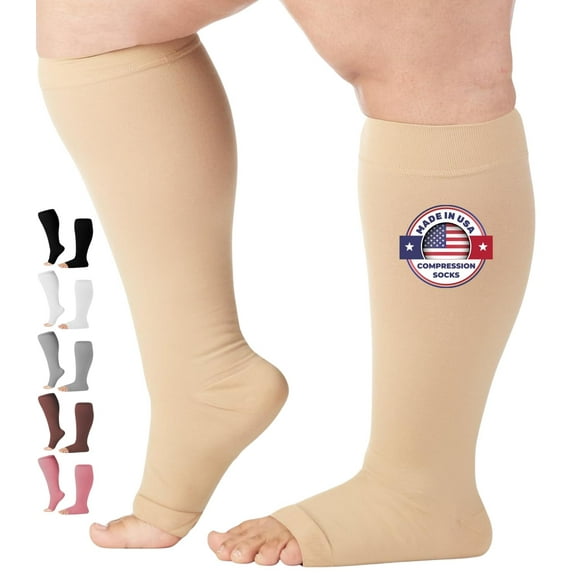 Mojo Plus Size Unisex Open Toe Compression Socks 20-30mmHg Beige, 4X-Large