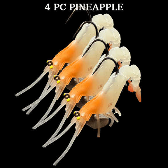 Mojo Tackle Co. 4 Piece Set 12g 70mm Soft Plastic Artificial Shrimp Bait Pineapple Express