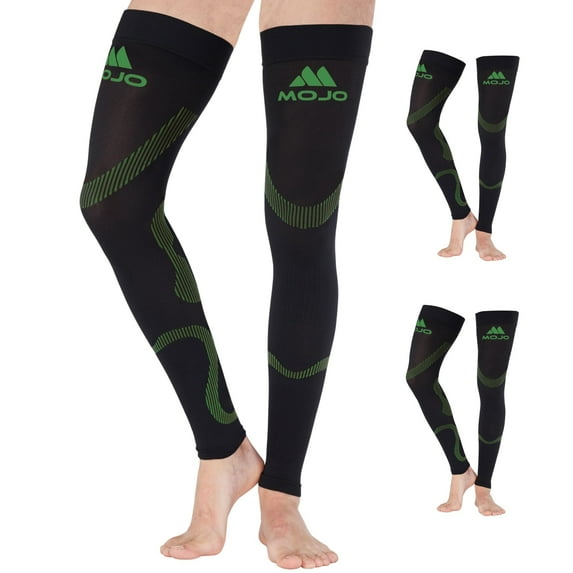 Mojo Thigh High for Women & Men 3 Pairs 20-30mmHg with Grip Top - Black/Green Large
