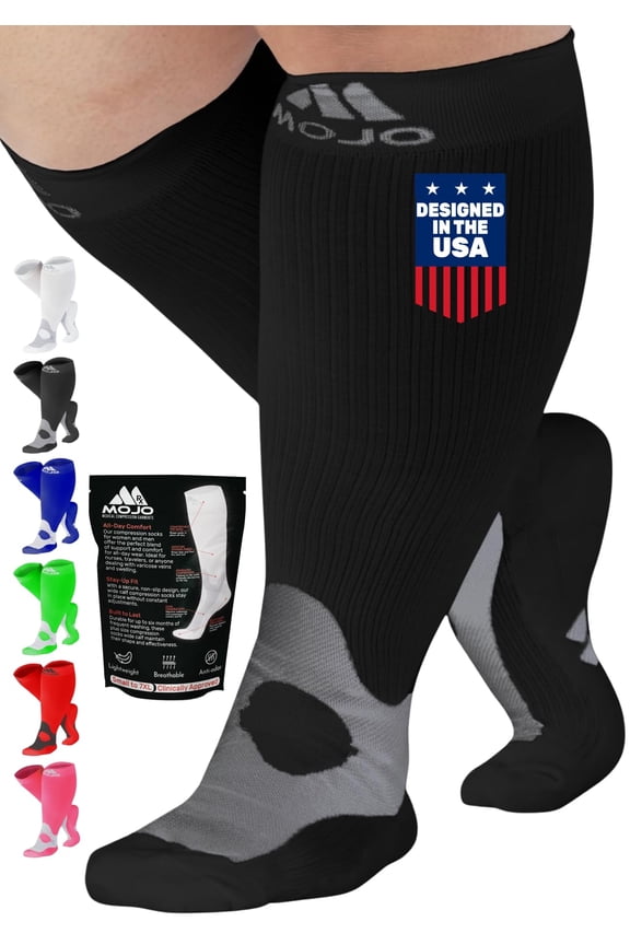 Mojo Unisex Compression Socks 20-30mmHg for Edema, Swelling, DVT - Black, Small