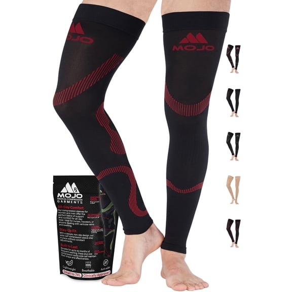 Mojo Unisex Opaque Footless Compression Thigh High 20-30mmHg - Black/Red, Large