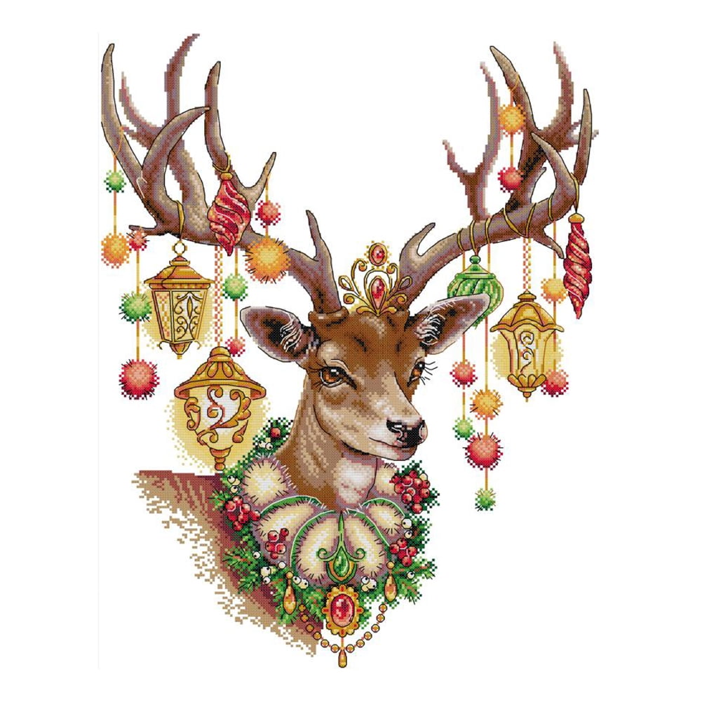 Mojoyce Christmas Decor 14CT Stamped DIY Cross Stitch Kit Antlers