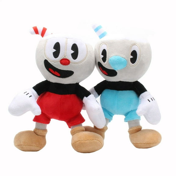 Mojoyce Cuphead Plush Toy 10-in Stuffed Doll Funny for Game Fan (2Pack Blue+Red)