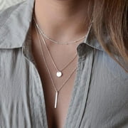 Mojoyce Simple Pendant Necklace Women Multi Layer Clavicle Chain Jewelry (Silver)