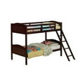thumbnail image 1 of Mok Farm Plank Style Wood Twin Size Bunk Bed with Ladder & Guardrail, Brown, 1 of 1