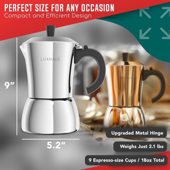 Moka Pot - 9 Cup Stovetop Espresso Maker - Stainless Steel Italian and Cuban Mocha Coffee Maker