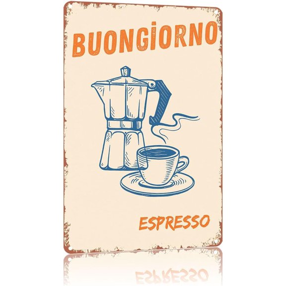 Moka Pot Coffee Metal Signs Italian Espresso Art Poster Home Wall Decor, Suitable For Bedroom, Living Room, Bar, Restaurants,Etc.Plaque 12 X 8 Inch
