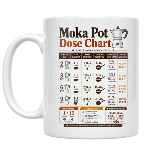 Moka Pot Dose Chart Design - Coffee Enthusiast - 11 oz Ceramic Coffee Mug