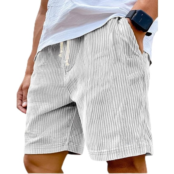 Mokaloha Men's Corduroy Shorts, Pacificozy Casual Summer Beach Shorts with Drawstring Elastic Waist, Loose Fit Lightweight Shorts with Pockets