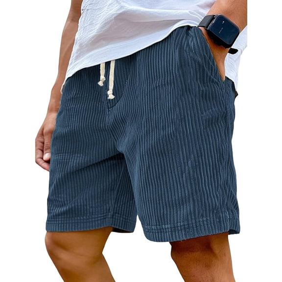 Mokaloha Men's Corduroy Shorts, Pacificozy Casual Summer Beach Shorts with Drawstring Elastic Waist, Loose Fit Lightweight Shorts with Pockets
