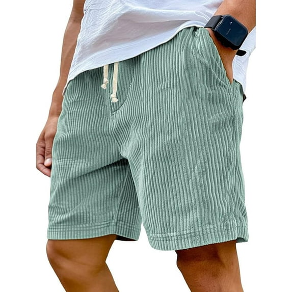 Mokaloha Men's Corduroy Shorts, Pacificozy Casual Summer Beach Shorts with Drawstring Elastic Waist, Loose Fit Lightweight Shorts with Pockets