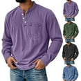 thumbnail image 1 of Mokaloha Mens Shirts Long Sleeve Pacificozy Men's Shirts Retro Stand Collar Pocket Casual Distressed Long Sleeve Henley Shirt, 1 of 7