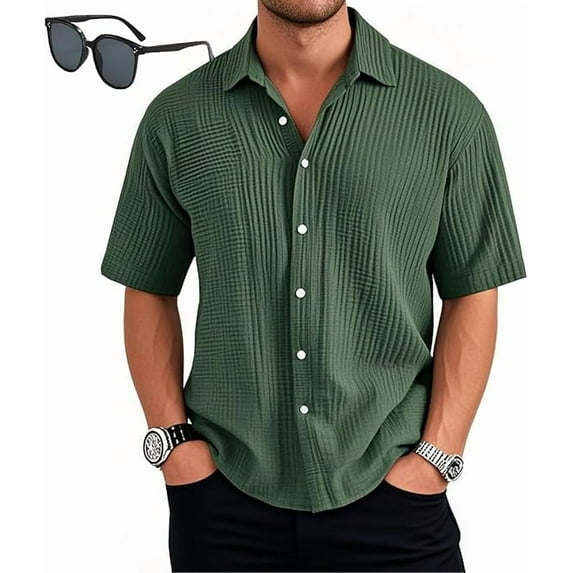 Mokaloha Mens Shirts, Pacificozy Men's Shirts Casual Loose and Comfortable Textured Short-Sleeved
