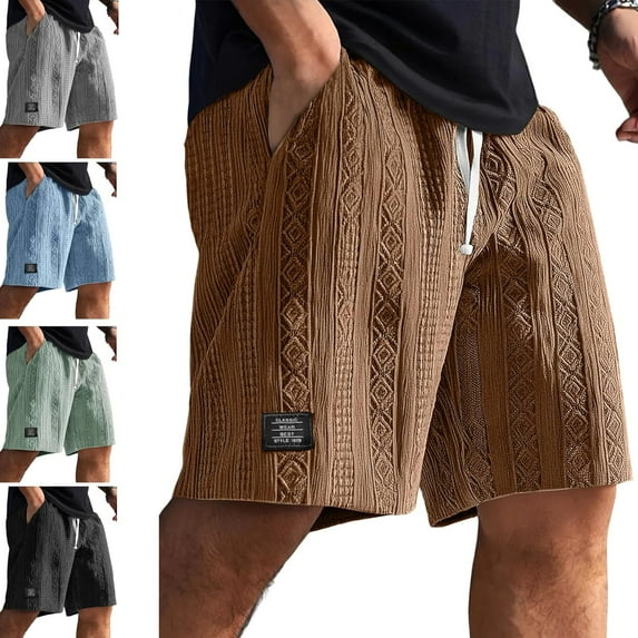 Mokaloha Mens Shorts, Pacificozy Men's Shorts, Men's Daily Jacquard Texture Embroidered Logo Casual Comfort Short