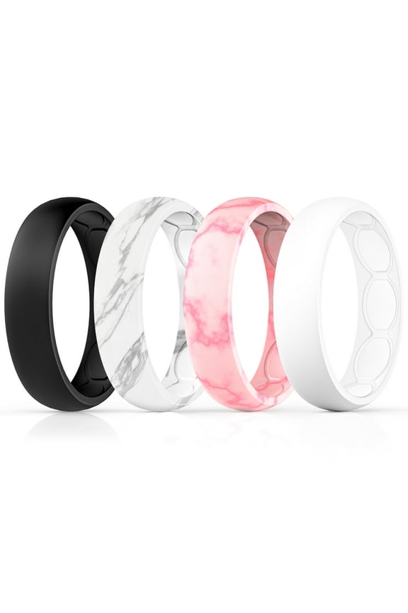 4-Pack Breathable Designed Silicone Wedding Ring for Women, Size 7
