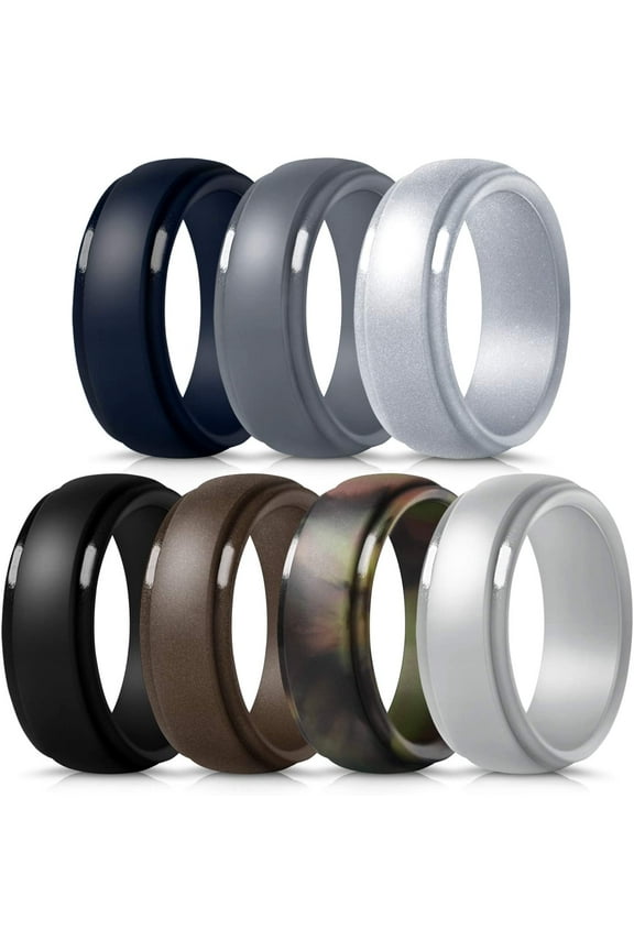 Band Multi-Colored Silicone Wedding Rings, Size 8