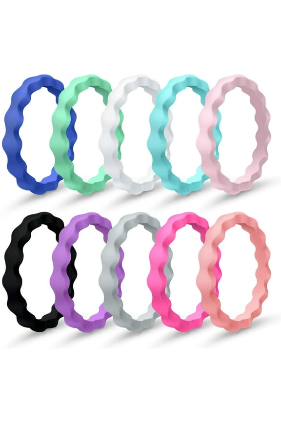 Colorful Silicone Wedding Rings, Fashion Rubber Band, 10 Pieces, 10 pack