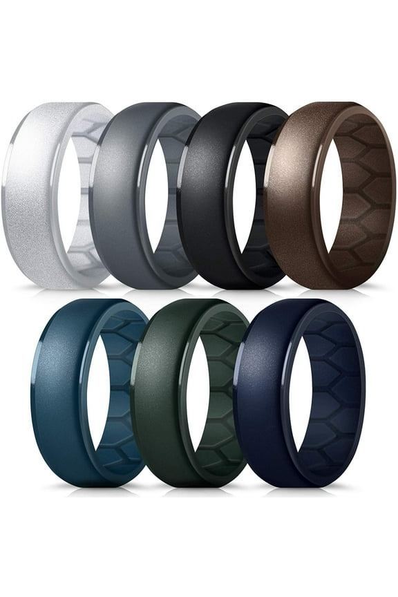 Silicone Wedding Ring for Men, Breathable Airflow Inner Curve, Mens' Rubber Wedding Engagement Bands, Size 10